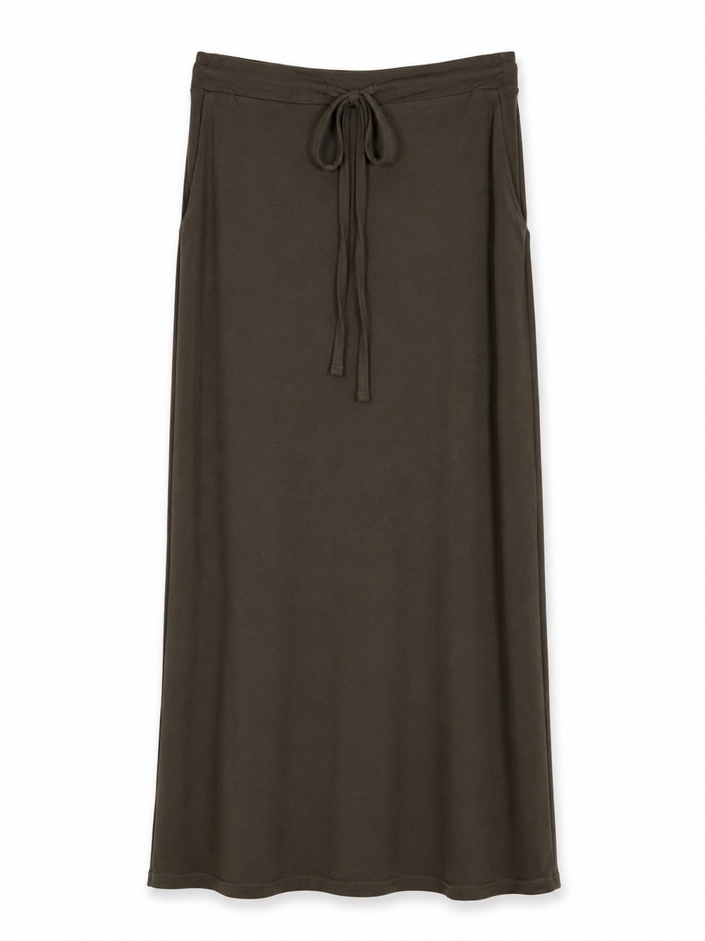 Zenana Olive Green Maxi Skirt Large NWT Drawstring Pocket Stretch Casual Boho